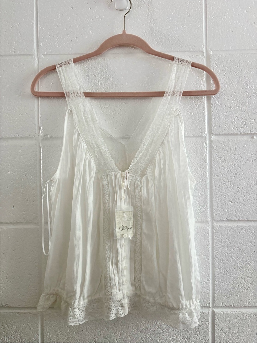 Free People Sheer Lace-Trim White Women's Sleepwear Tank Top L